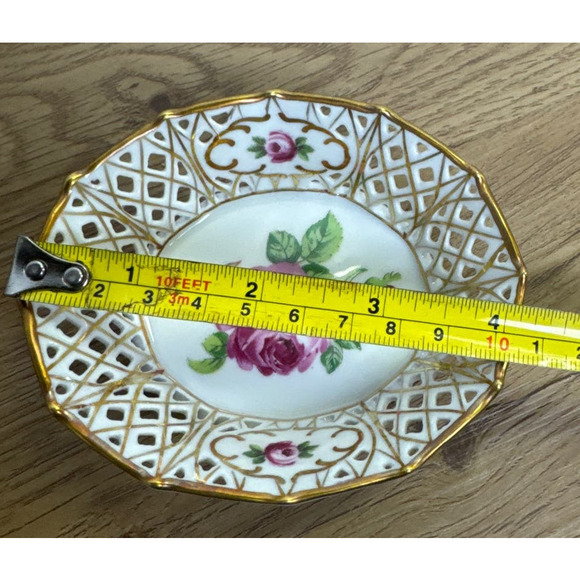 Vintage Schumann Germany Oval Dish Chateau Dresden Flowers Lattice Edge - Picture 5 of 6